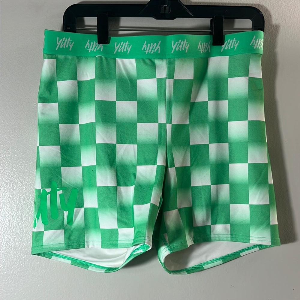 YITTY Green and White Checkered Athletic Shorts